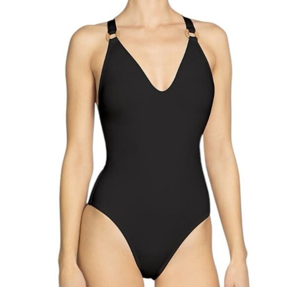 ROBIN PICCONE NWT $168 BLACK MARGOT LACE-UP ONE PIECE swimsuit 8 M